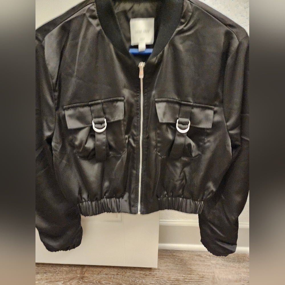 COPY - NWT Black satin bomber jacket size large